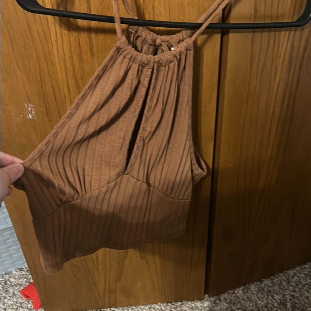 Altar'd State Brown Ribbed Halter Tank Top